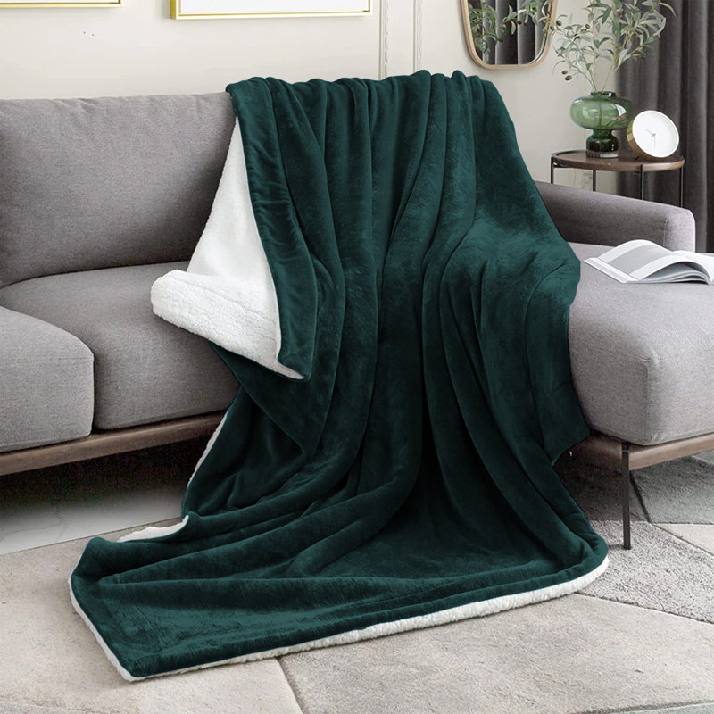 Formaran Sherpa Fleece Fur Thick Reversible Blanket Throw, Emerald, W230 x L270cm