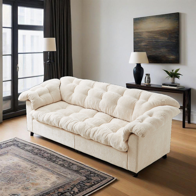 Modern 99.2" Tufted Chenille Sofa - Spacious & Ultra-Comfy, Beige