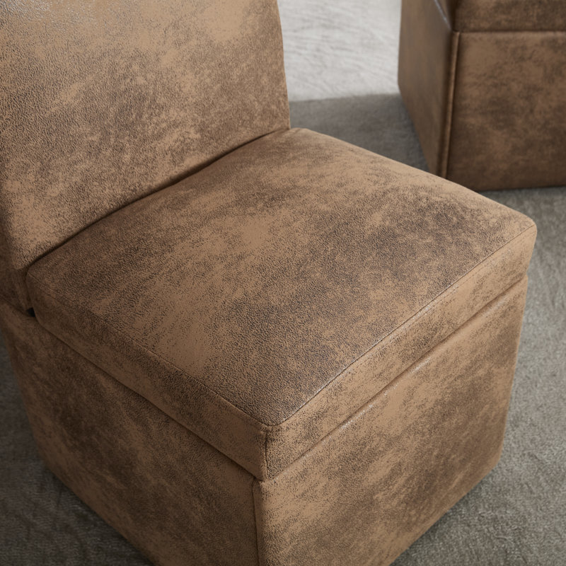 Set of 2 Swivel Upholstered Dining Chairs with Wheels, Hidden Storage, and Modern Design, Microsuede Coffee