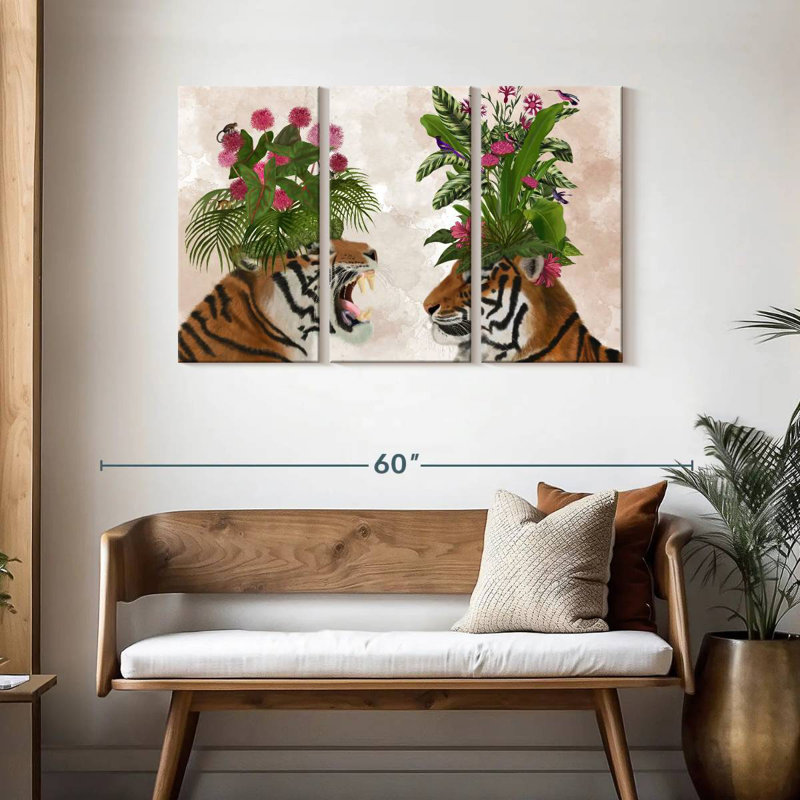 Paire de tigers Brampt Hot House rose vert, H 28 po x l 45 po