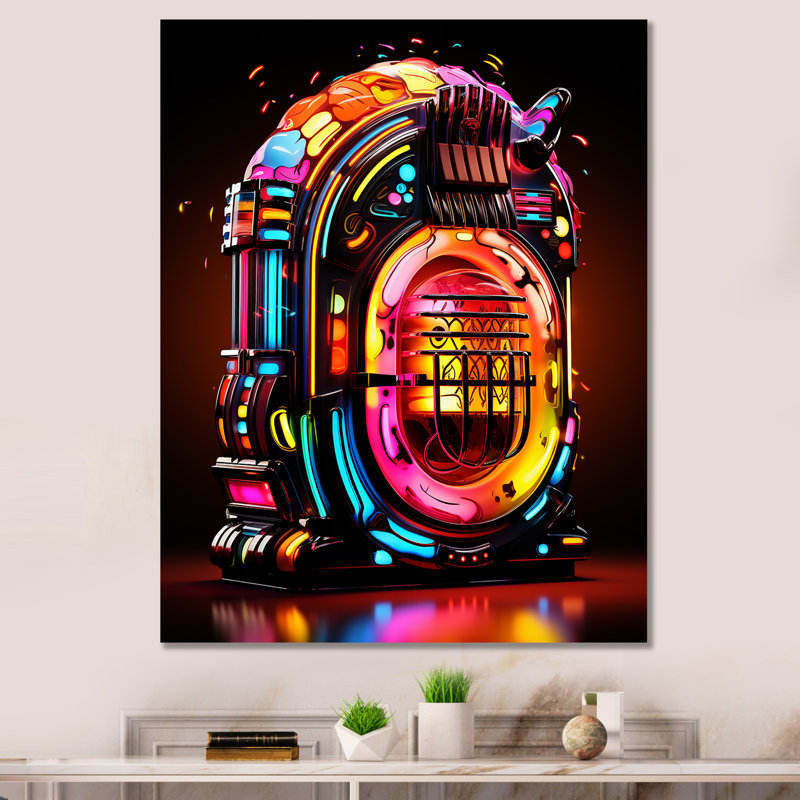 Jukebox Machine Neon Grooves 1 - Jukeboxes, art mural, Toile tendue, H 44 po x l 34 po x P 1,5 po