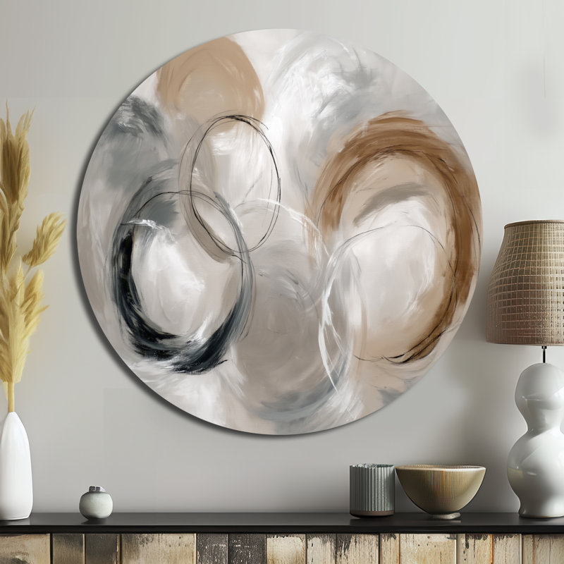 Jaaire - Collages abstraits, grand art mural rond en métal, L 29 po x H 29 po