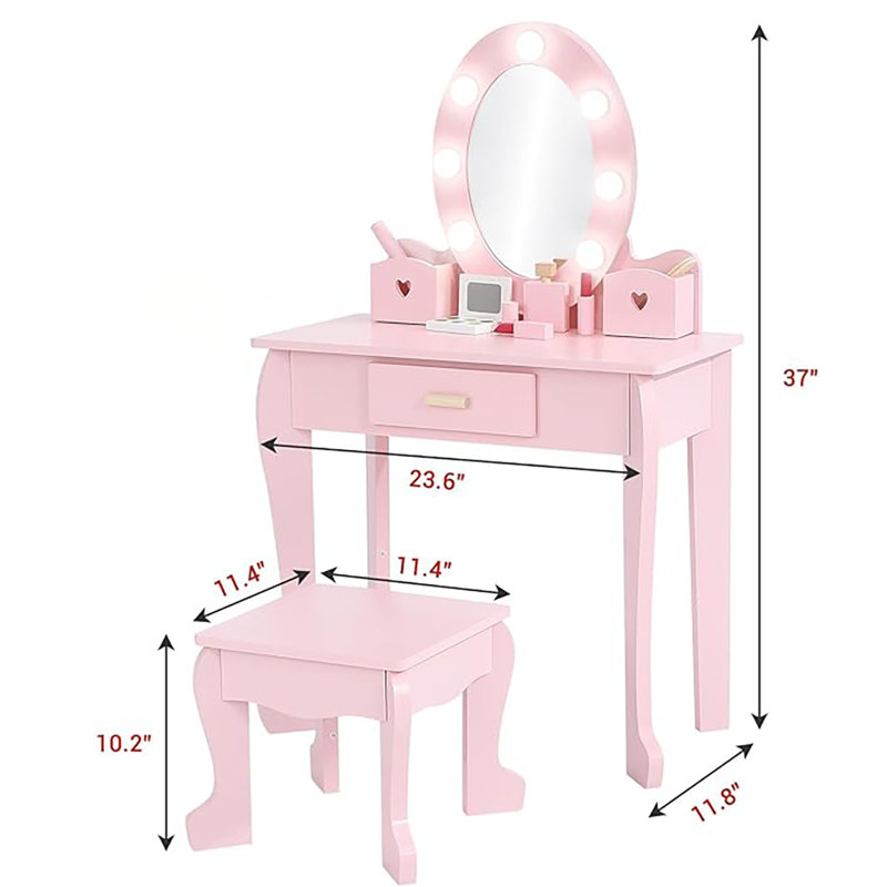 Dressing Table with Mirror, Pink