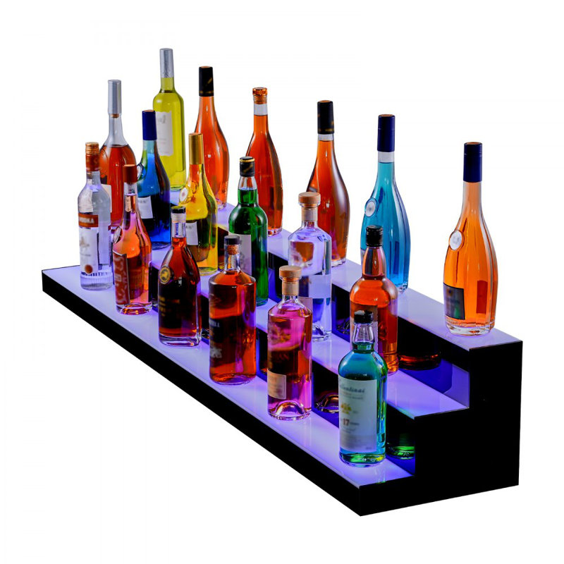 LED Lighted Liquor Bottle Display Bar Shelf RF & App Control 60" 3-Step, 10" H x 60" W x 12" D