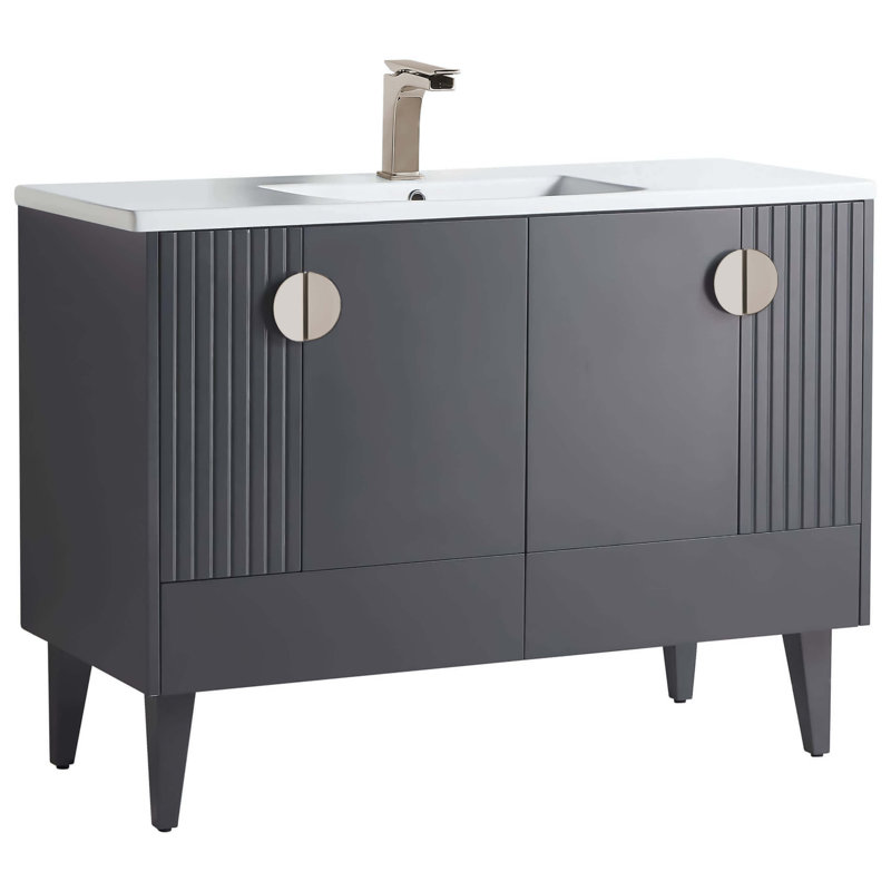 Ensemble de meuble-lavabo simple 48 po Saimah, Gris roche, Nickel satiné
