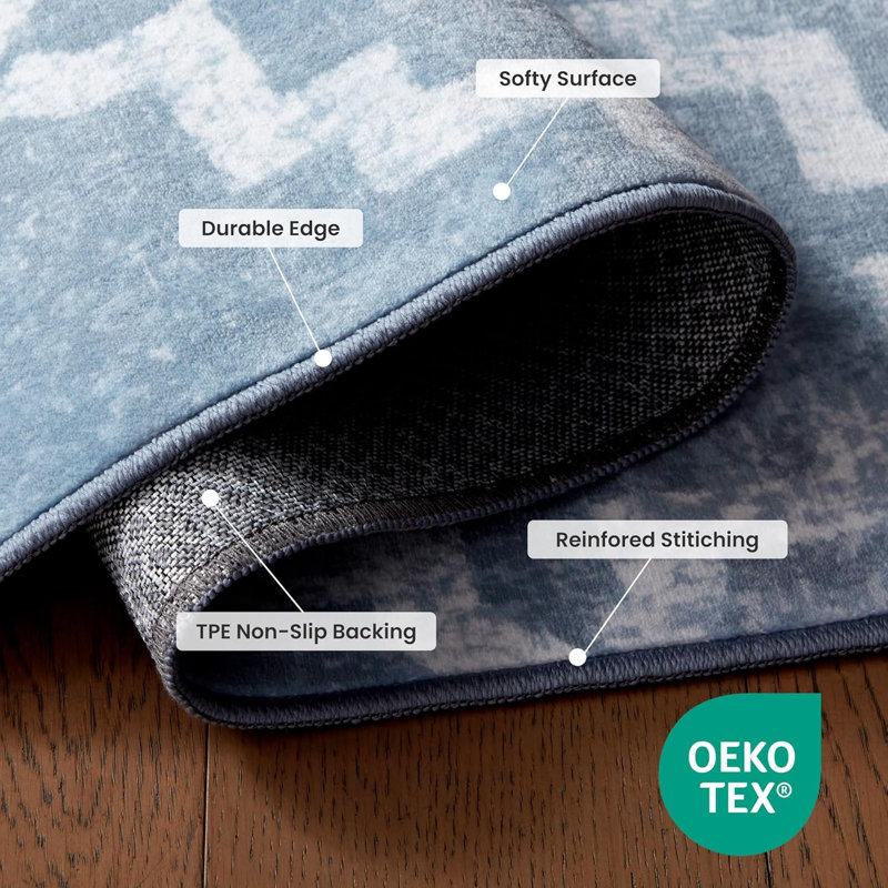  5x8 Area Rug for Bedroom, Washable Area Rug Non Slip Carpet for Livingroom, Quatrefoil Vintage Low Pile Water Resistant Rugs Indoor, Teal