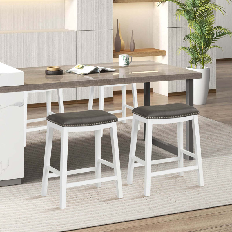 Tabouret de comptoir 26 po Nicala, Blanc, Gris