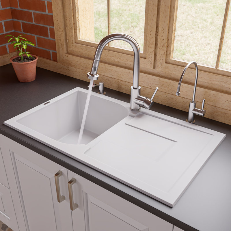 34'' L Single Bowl Granite Kitchen Sink, White