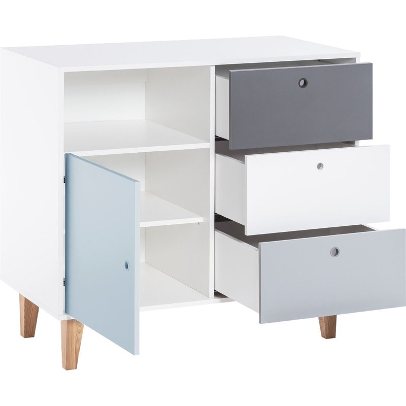 Aleana 3 Drawer Combi Chest, Sky Blue/White/Grey