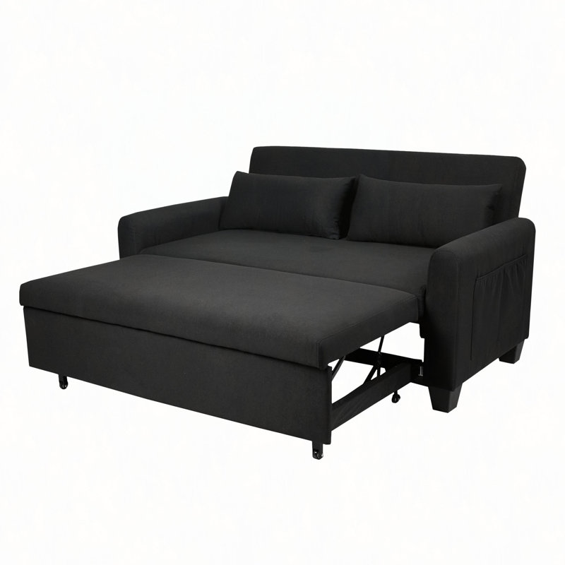 Très grand canapé-lit en tissu 2 en 1 de 61 po, canapé double avec sac de rangement, structure en fer renforcé, dossier et coussins réglables, convient aux chambres à coucher, aux salons et aux espaces extérieurs.