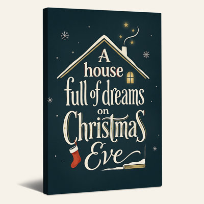 "House" typographie avec bas rouge sur toile de Noël bleu marine, art mural