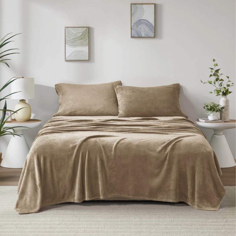 Drap simple taupe - 100% pour la douceur et le bien-être, brossé des deux côtés, avec taie d'oreiller plate, drap-housse, matelas élastiques de 16 po, lavable à la machine à 3 pièces dans un abat-jour, ultra doux et confortable,