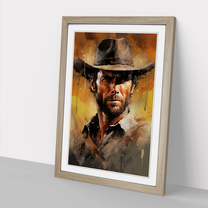 Clint Eastwood Action - Framed Print, 46cm H x 34cm W x 2cm D, Oak Framed