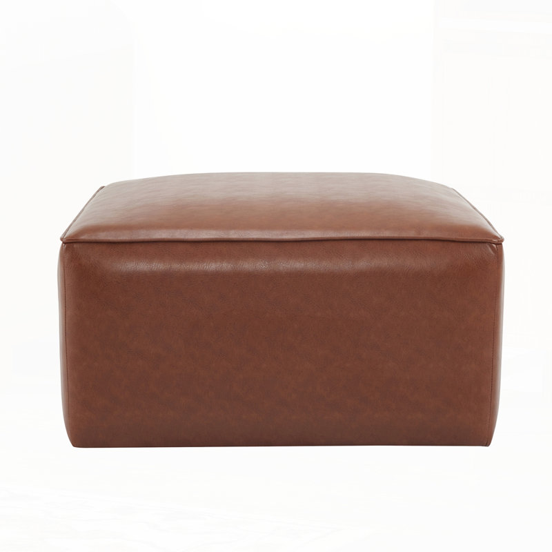Square PU Leather Ottoman, Light Brown