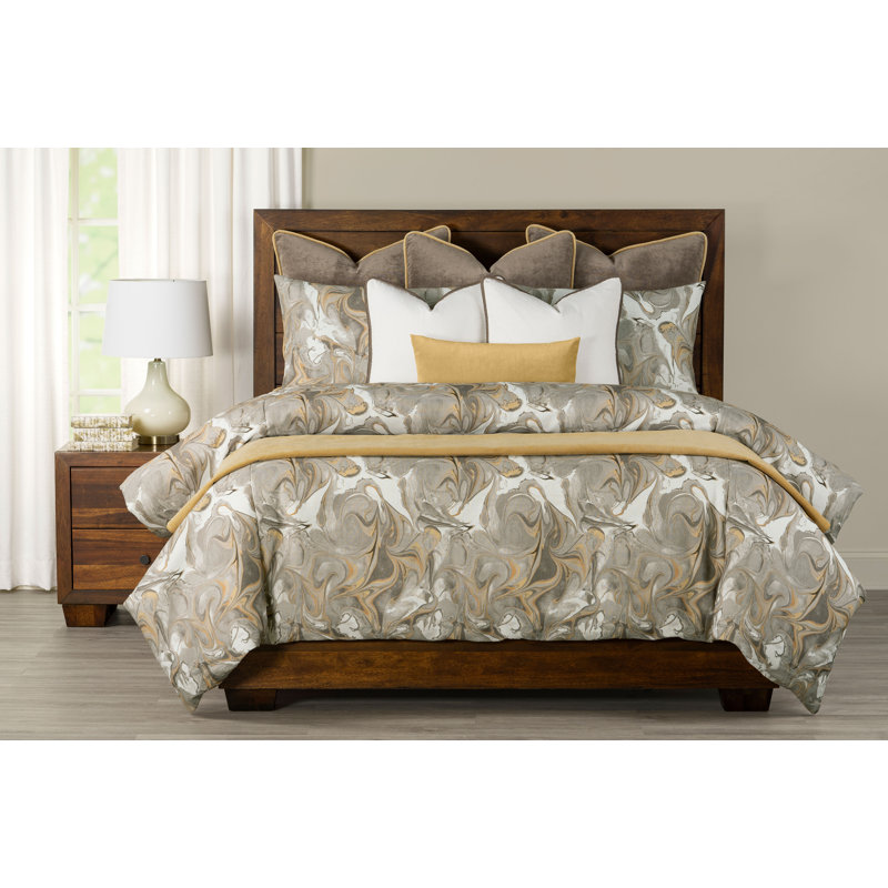 Ensemble de housse de couette marbré Wanderlust, Doré, Couette pour très grand lit californien + 2 taies