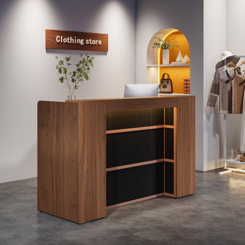 Jacon Rectangular Reception Desk, Walnut/Black