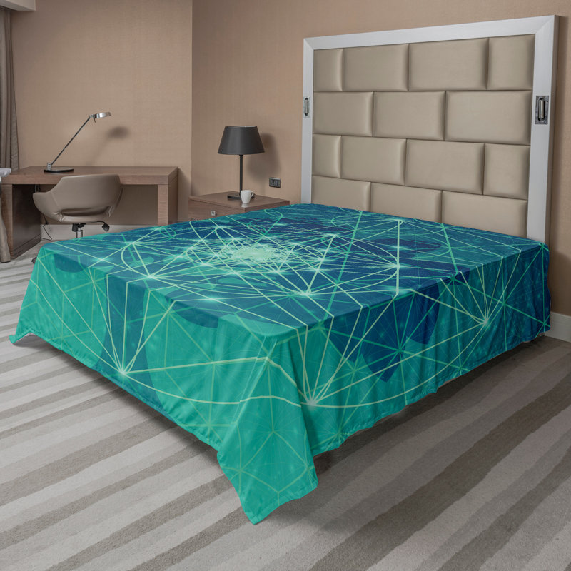 Arbre à feuilles avec formes bleu sarcelle Ambesonne, Drap plat pour très grand lit californien