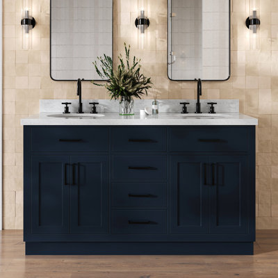 Tidworth Solid Wood Double Bathroom Vanity with 1.5'' Carrara Marble Top