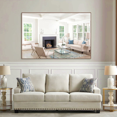 Oversized Bathroom Mirror With Removable Tray Wall Mount Mirror,Vertical Horizontal Hanging Aluminum Framed Wall Mirror ,Full Body Mirror For Bedroom Living Room,Yellow+Coral,72X48 Inches