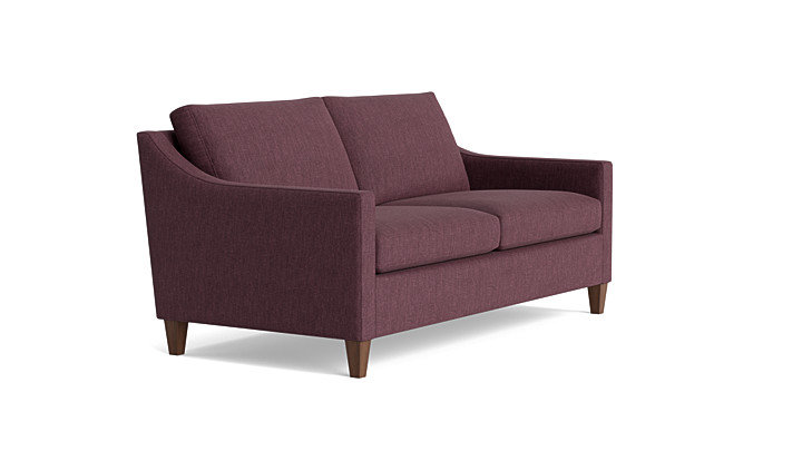 Vera Loveseat (70"), Walnut Finish (Angled), Performance Weave - Aubergine