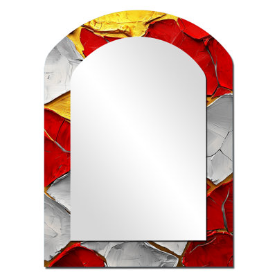 Abstract Fiery Fragmented Balance II - Modern Arch Large Mirror, Modern Asymmetrical Unique Wall Mirror Decor, Printed Metal Art
