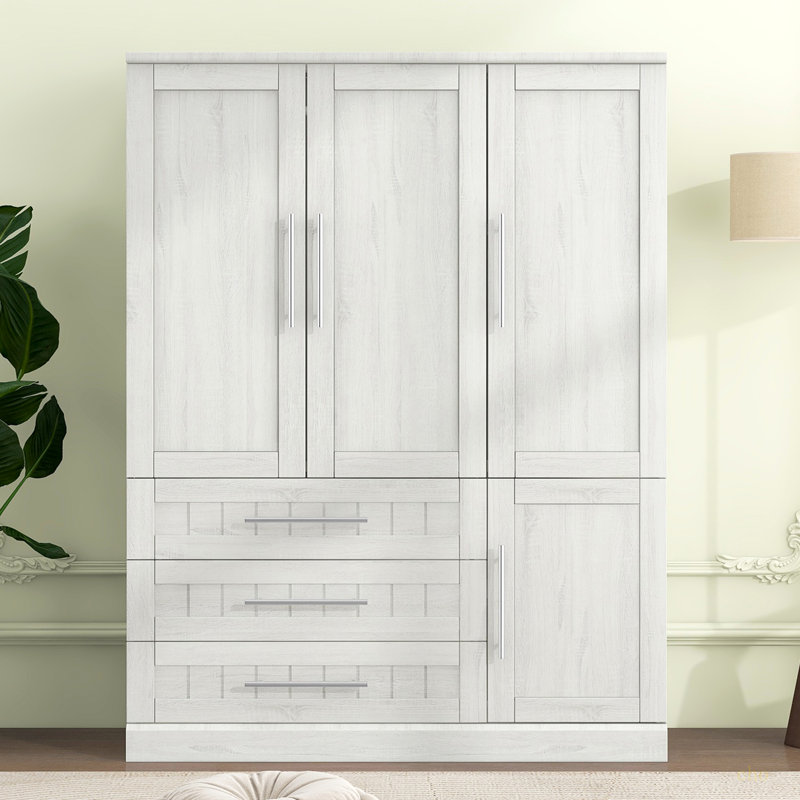 Armoire penderie 4 portes avec 3 tiroirs, Blanc