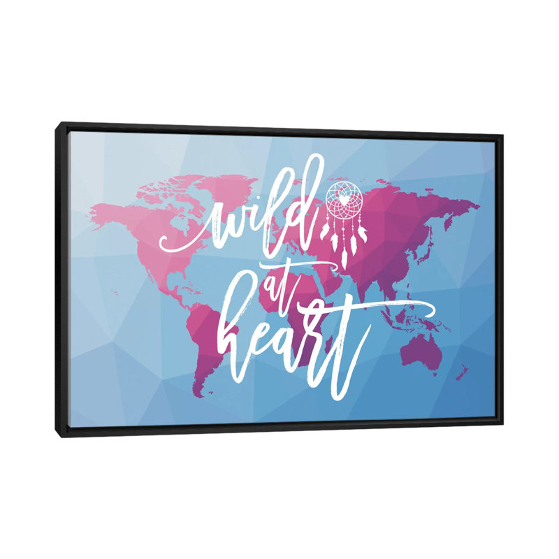 «Geo Map Boho I», impression sur toile, H 18 po x l 26 po x P 1,5 po, Toile avec cadre noir, Pas de tapis