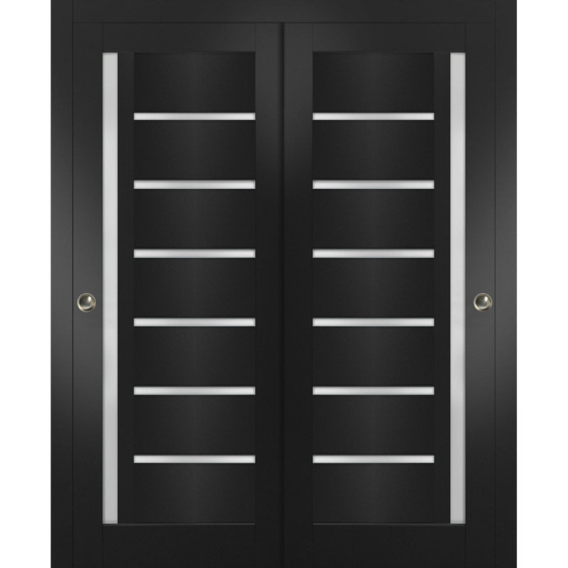 Portes de placard coulissantes en verre givré Quadro, Noir, L 84 po x H 80 po