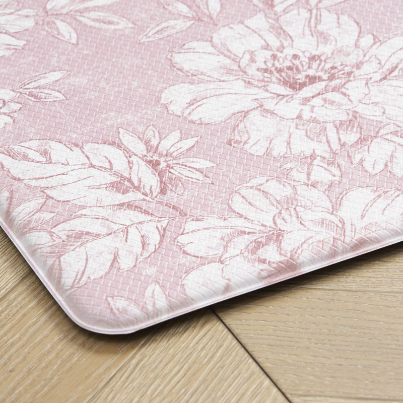 Laura Ashley Iris Comfort Standing 2 Pieces Anti-Fatigue Mats, 17.5" x 48" / 17.5" x 28", Soft Pink