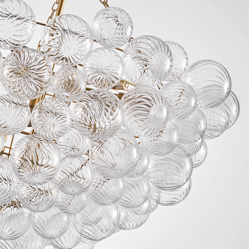 Extra Large 52'' Gold Bubble Chandelier, 21-Light Globe Pendant With Hand Blown Swirled Glass Balls, Luxury Mid Century Modern Dining Room Chandelier, Kitchen Island, Foyer Ceiling Fixture With E12