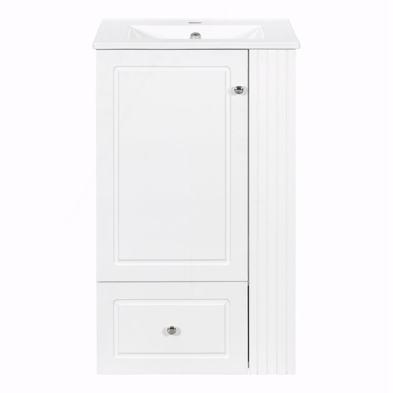 Meuble-lavabo autoportant avec lavabo en céramique, Blanc