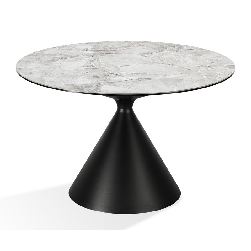 Round Stone Top Metal Base Dining Table, Black