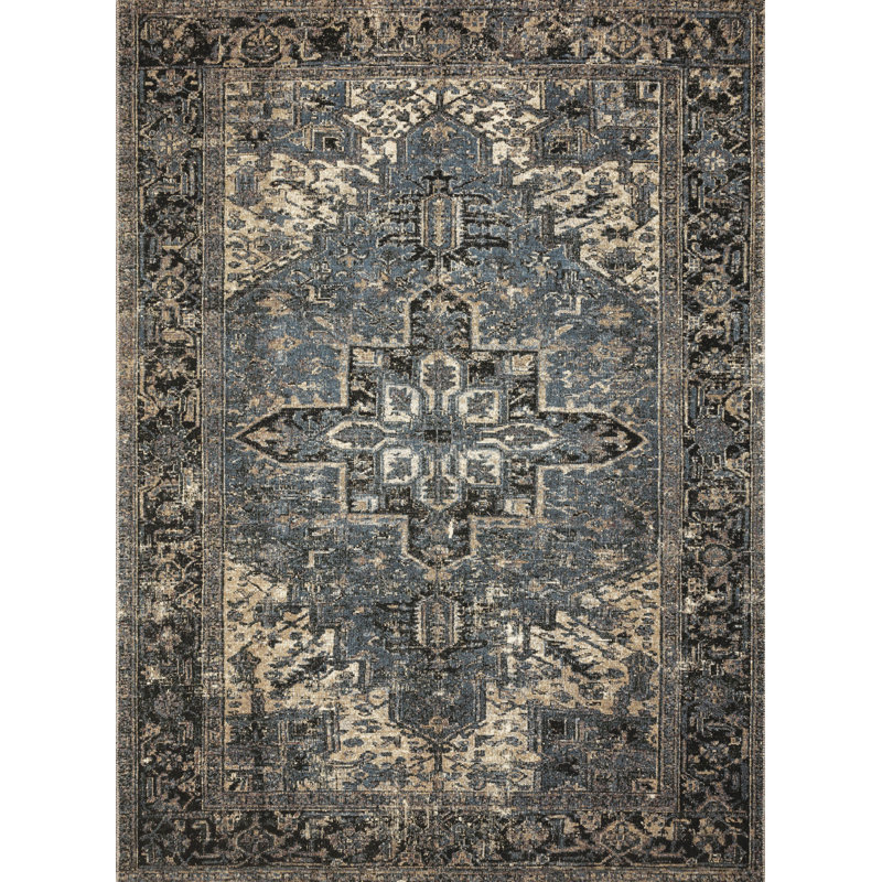 Tapis oriental océan / minuit Dallyce, Rectangle 2 pi 5 po x 4 pi