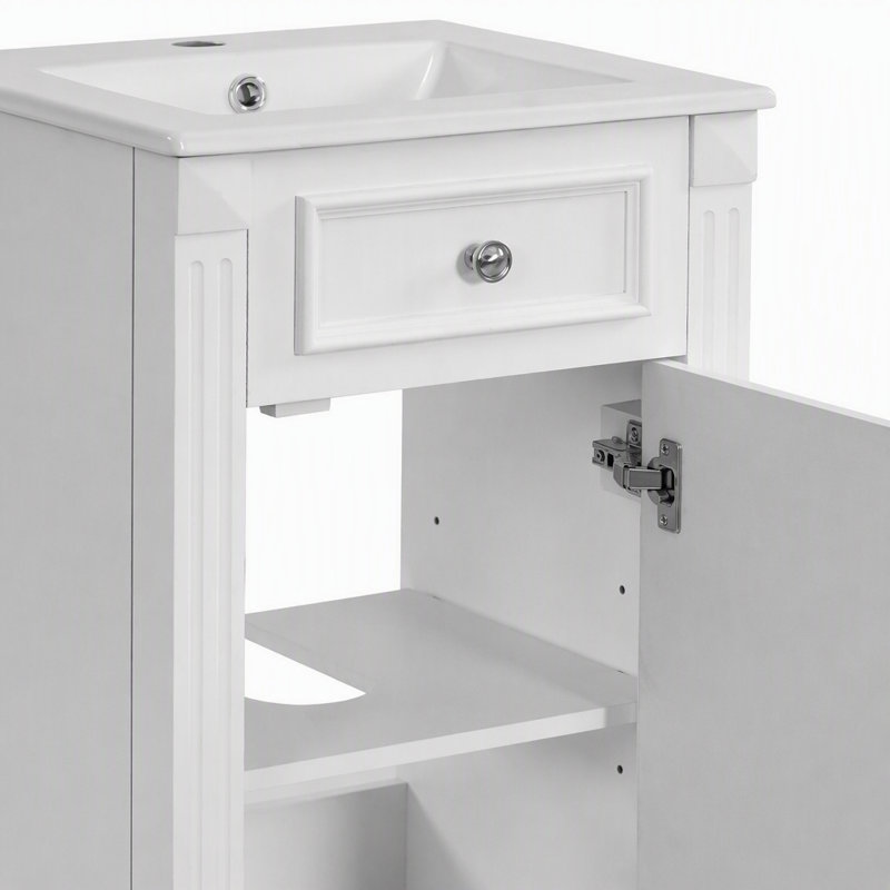 Meuble-lavabo français sur pied de 45,7 cm (18 pouces) avec lavabo en céramique, porte à fermeture douce et tablette réglable