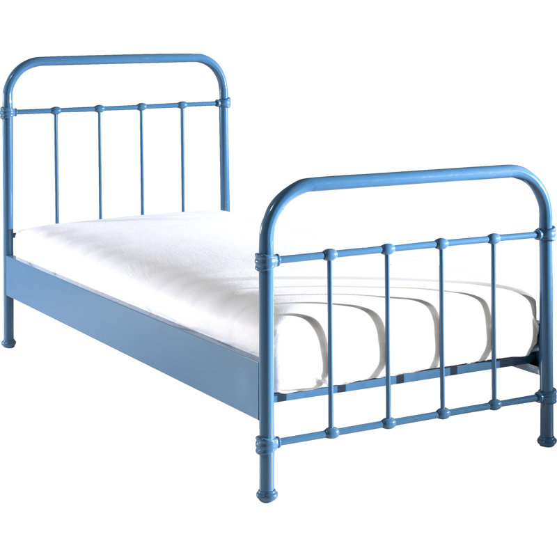New York Metal Frame Bed, Blue, European Single (90 x 200cm)