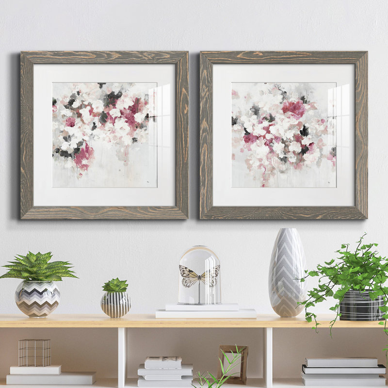 Floral Muse III - ensemble de 2 reproductions d'art sur papier, Encadré gris, H 17 po x l 34 po x P 1,5 po