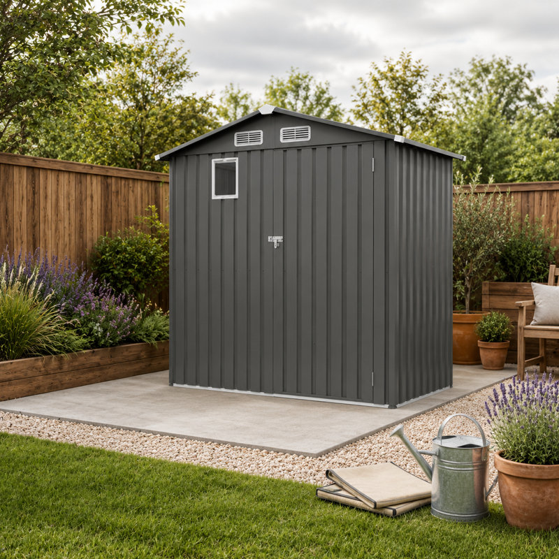 Dark Gray Gable Shed with Window and Front Vents