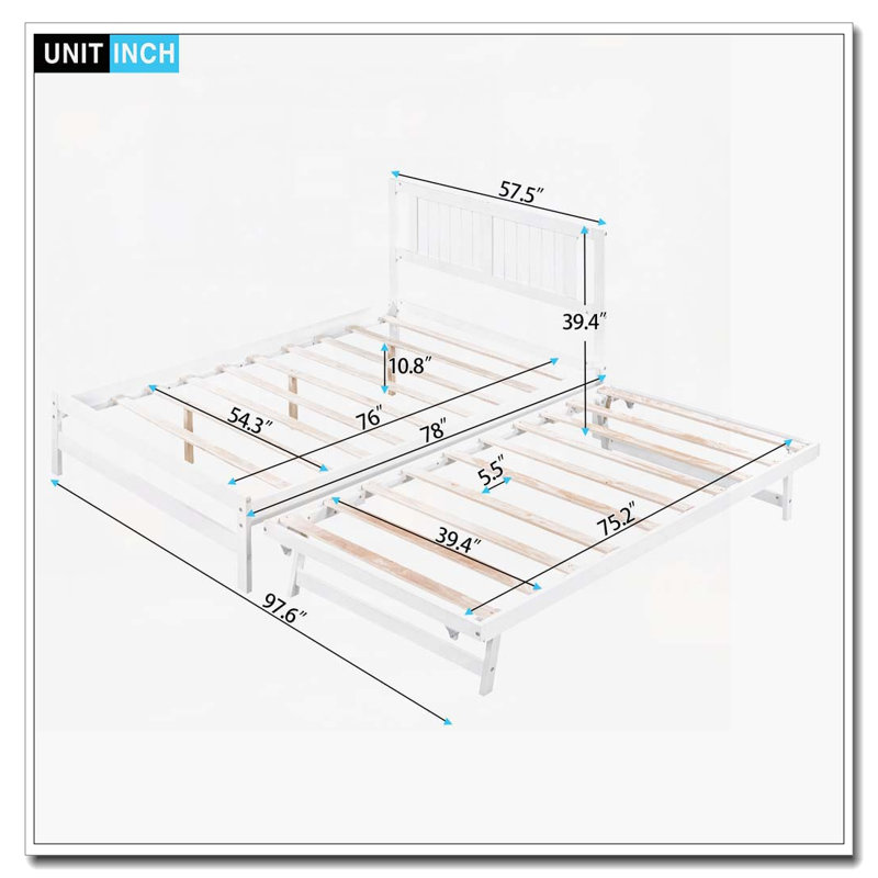 Lit plateforme avec lit gigogne réglable, Blanc