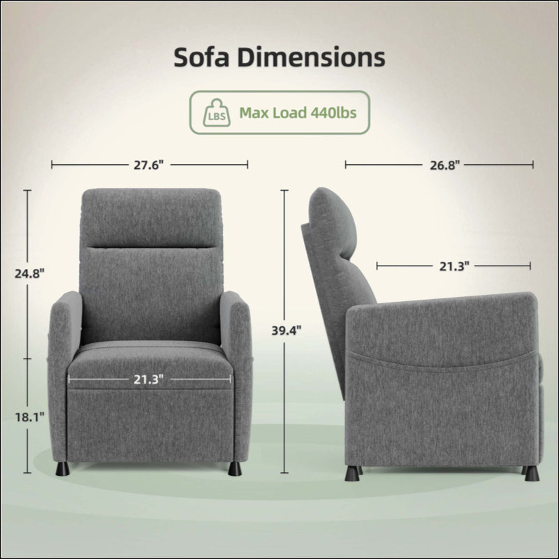 Power Recliner Chair For Adults - Modern Fabric Electric Recliner W/ Footrest, Padded Seat - Space-Saving Design For Living Room, Home Theater