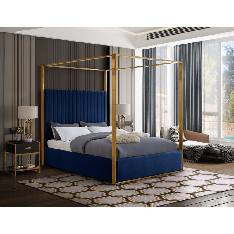 Lit en velours Jones Heersa, Grand, Velours marine