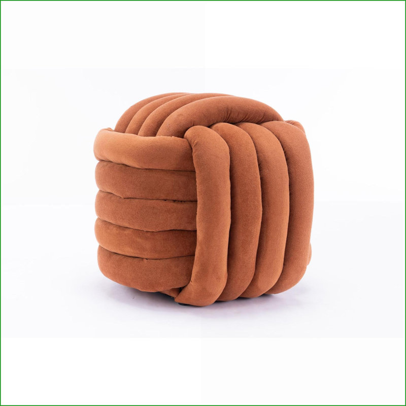 Ottoman Modern Knot Design Footstool for Living Room, Bedroom | Orange | Chenille, Orange