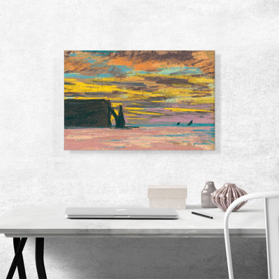 «Etretat Aiguille and Porte Daval Sunset 1883» par Claude Monet, reproduction d'art sur toile tendue
