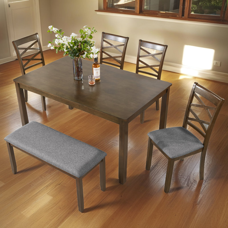 Ensemble de salle à manger 6 pièces en bois - Table rectangulaire avec banc et chaises