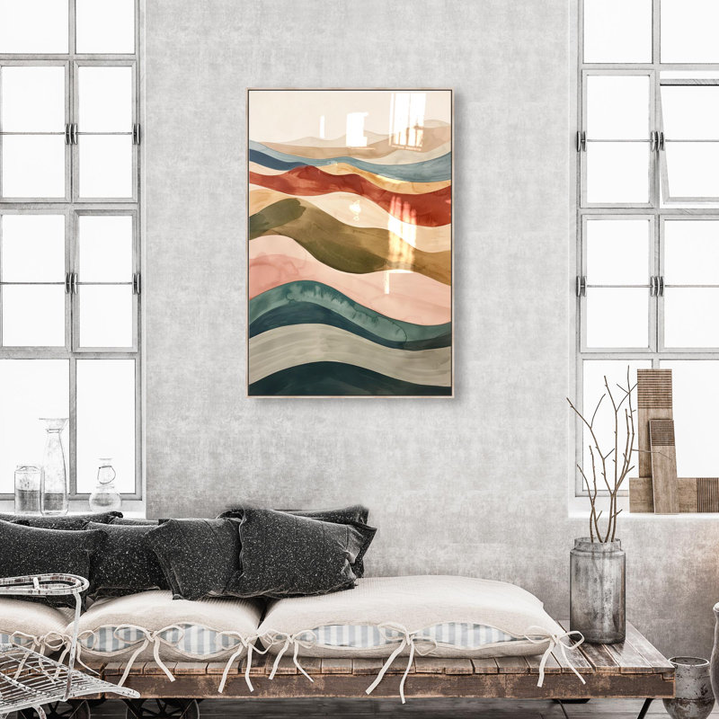 Oliver Gal Layers of Colors Abstract - Hand-Applied Glass Coat Framed Canvas Art, 24" H x 16" W, Cream