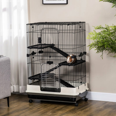 Small Animal Cage With Spacious Interior - For Chinchillas, , Ferrets Black Metal 4-level Removable Platform And Ramp For , Ferret