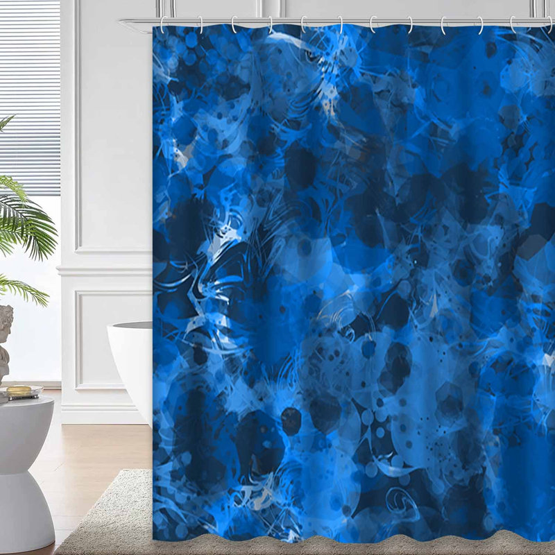 Rideau de douche à motif abstrait abstrait bleu grunge avec 12 crochets, L 72 po x l 78 po