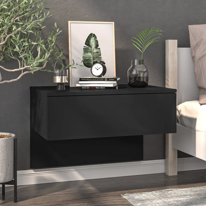 Jaiannah Wall-mounted Bedside Cabinet, Black, Individual