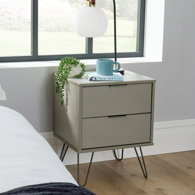 Rothley 2 Drawer Solid Wood Bedside Table, Gray