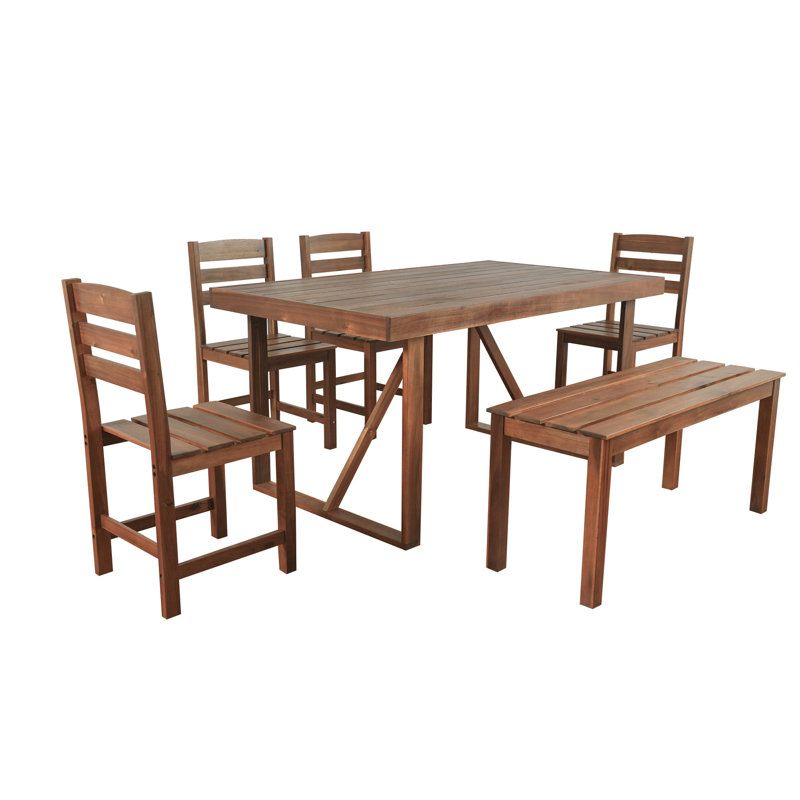 Ensemble de table et chaises d'extérieur en bois d'acacia de haute qualité, convenant au patio, au balcon et à la cour, Brun