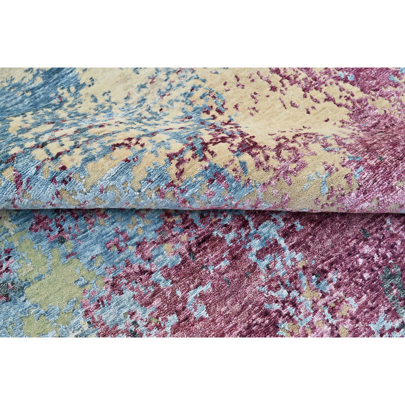 Hand Knotted Abstract Area Rug in Beige/Lilac, Rectangle 4' x 6'